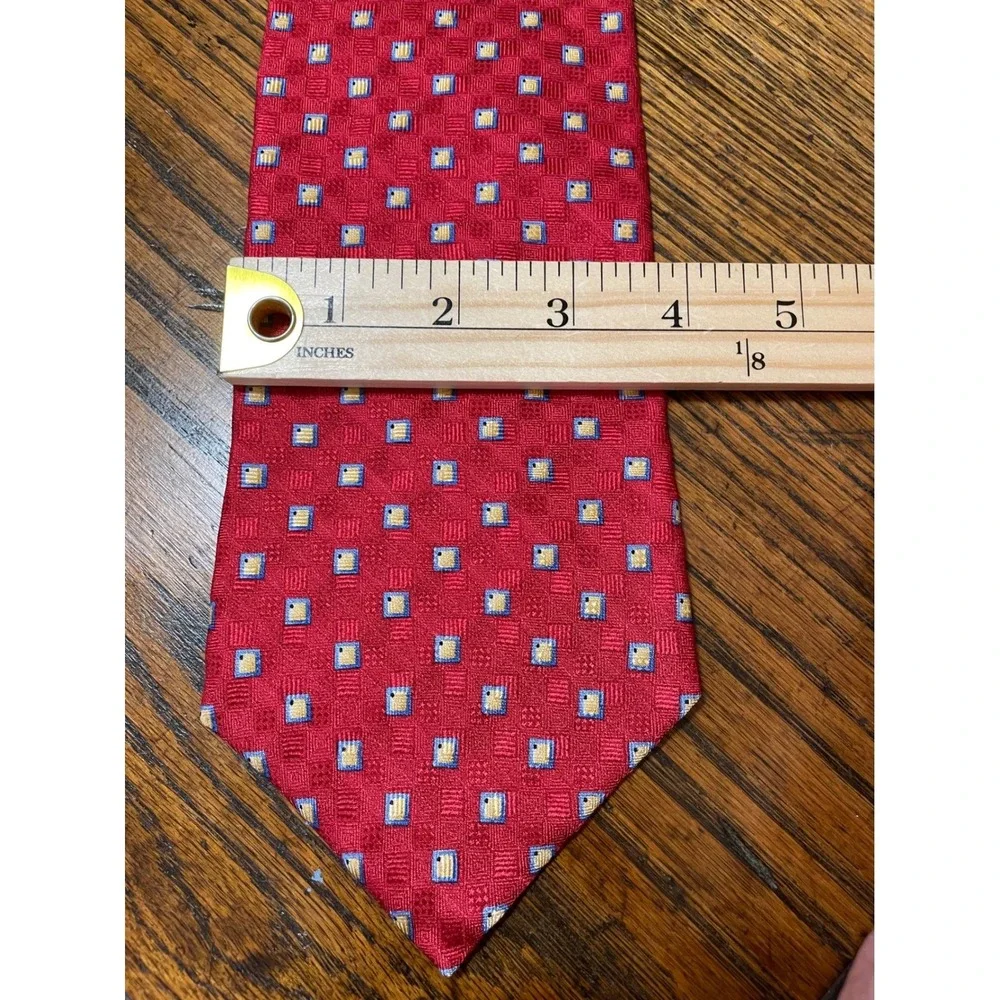 Ferrell‎ Reed for Nordstrom Red Silk Jacquard Geometric Handsewn Mens Tie Luxury